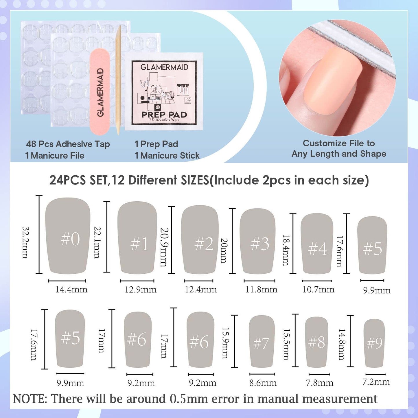 GLAMERMAID Dark Blue White Ombre Press on Nails Medium Square, Oil Painting Glossy Gel Stick on Fake Nals Short Square, Neutral Glue 0n Nails Kit Beauty & Personal Care GLAMERMAID
