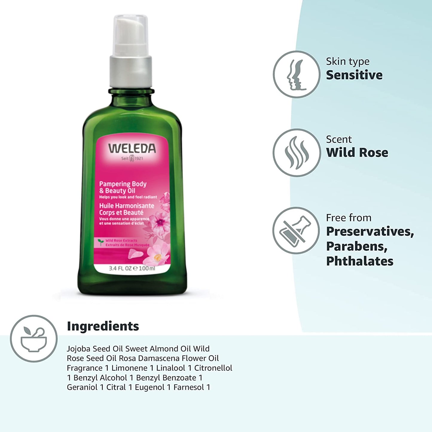 Weleda Wild Rose Body Oil and Deodorant Duo, 3.4 Fluid Ounce (Pack of 2), Plant Rich Skin Pampering Set with Wild Rose Oil Beauty and Personal Care Weleda