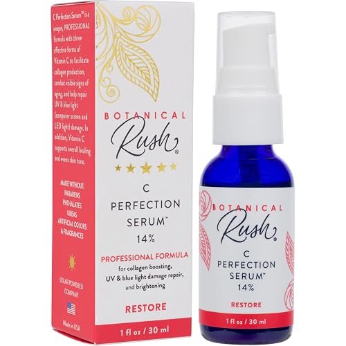 Botanical Rush C Perfection Vitamin C Serum - 14% Vitamin C Complex with Vitamin E - Brightening, Dark Spot & Collagen Support Serum for Radiant Face Beauty & Personal Care BOTANICAL RUSH