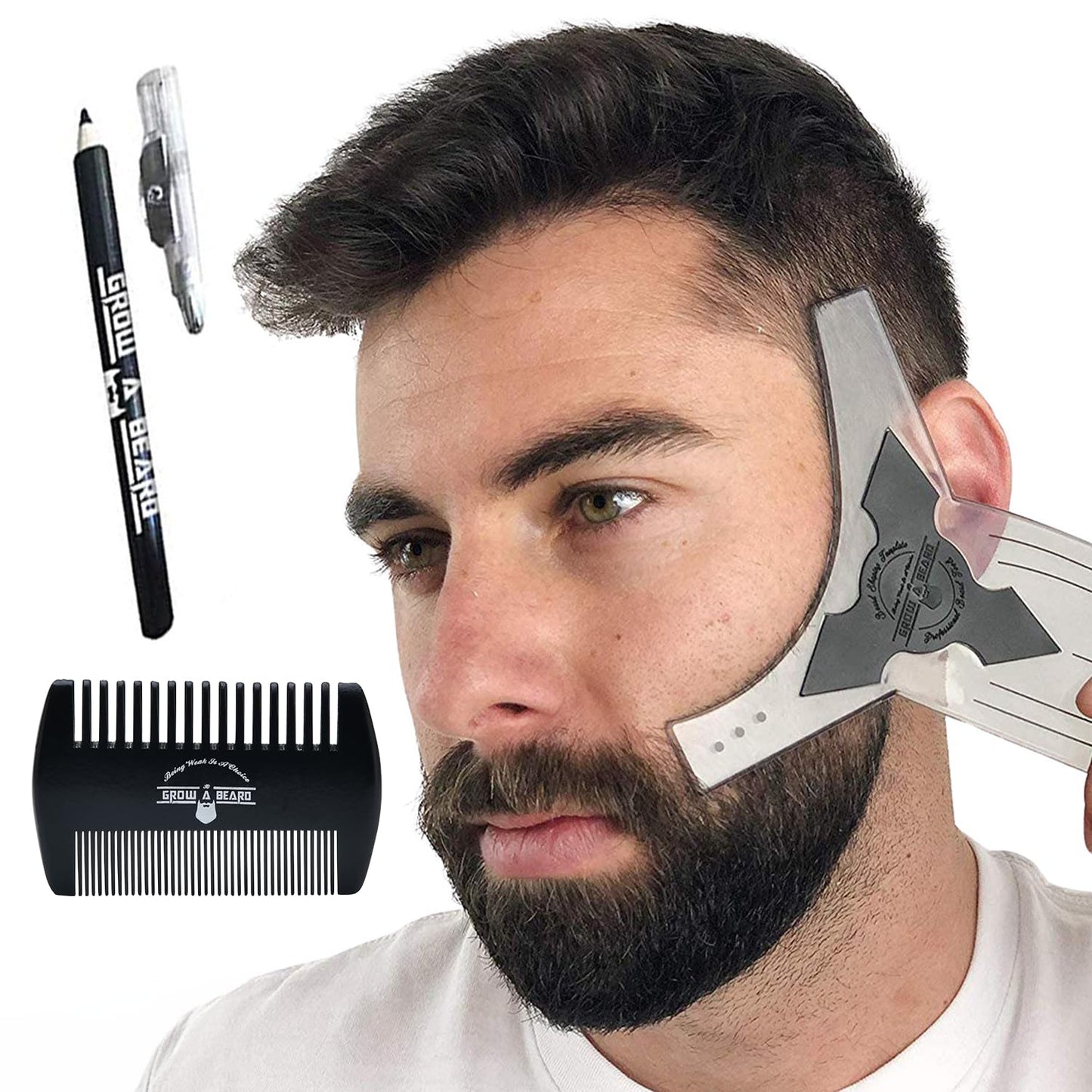 Beard Shaper & Beard Shaping Tool for Men, Beard Lineup Guide Template, Perfect for Styling and Edging, Includes Dual Action Beard Comb & Barber Beauty & Personal Care GROW ALPHA BEARD