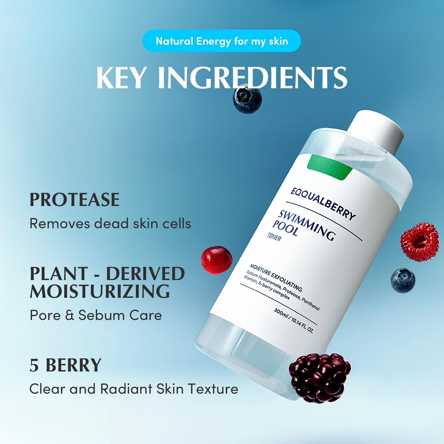 EQQUALBERRY Swimming Pool Toner - Korean Toner for Daily Exfoliating & Deep Hydration with Natural Enzyme Protease & Hyaluronic Acid, For Sensitive Beauty and Personal Care EQQUALBERRY