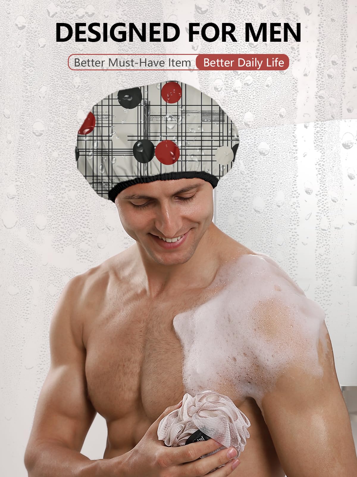 Years calm Shower Cap for Men, Waterproof Reusable Hair Cap with Dual-Layer Design, Reversible Double-Sided Use, Stretchable Elastic Band, Comfortable Beauty and Personal Care Years calm
