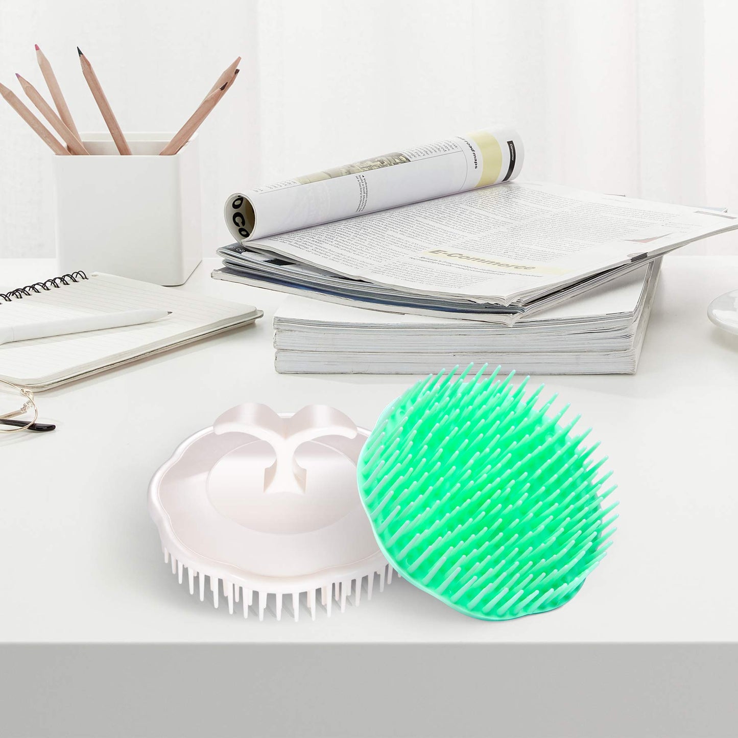 Aroveea Hair Scalp Brush Dandruff Cleaning Brush Shower Scalp Shampoo Brush Scalp Massager Pack of 4 (White and Green) Beauty & Personal Care Aroveea