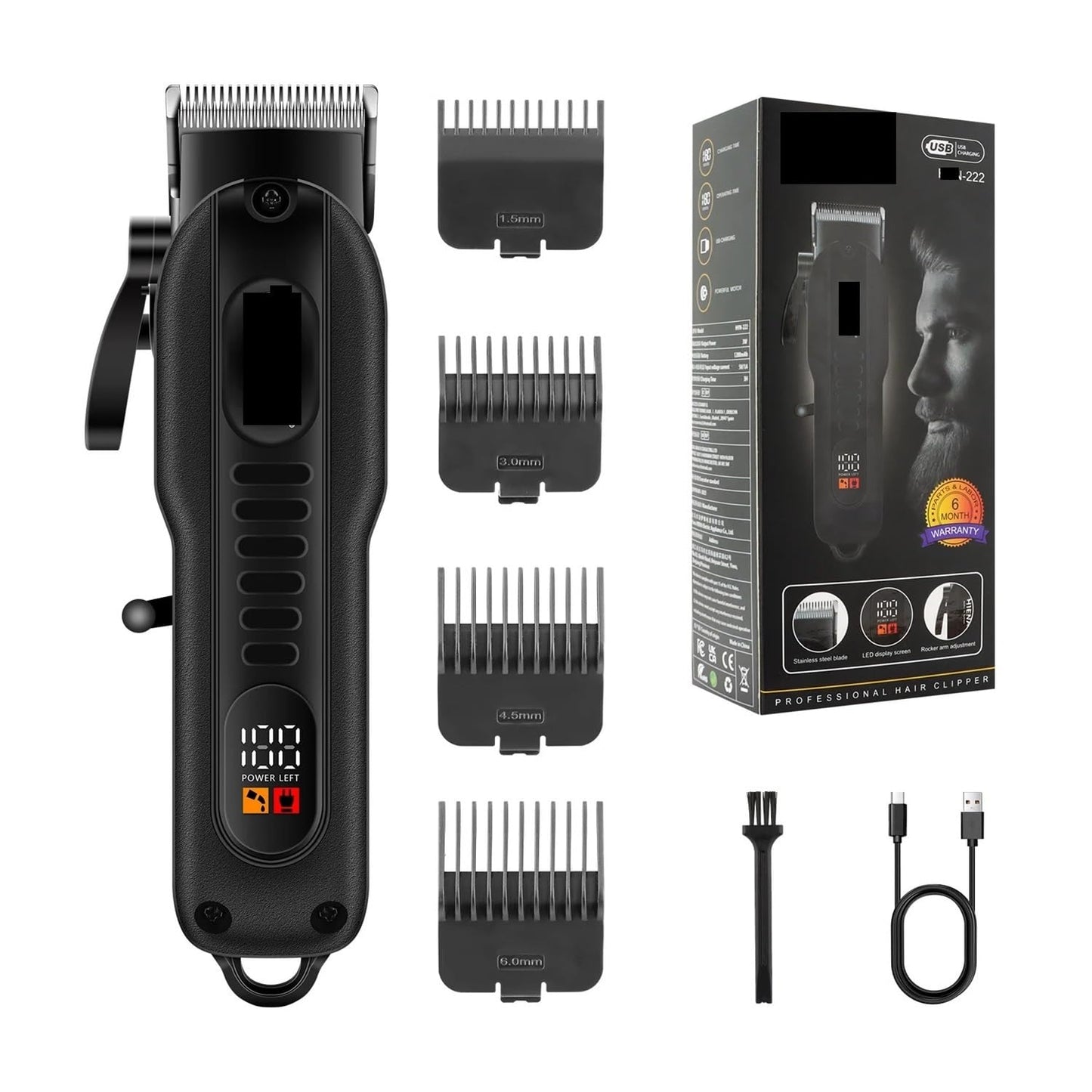 EWKYLSEM Professional Barber Electric Hair Clipper LED Display Screen UBS Charging Trimmer Powerful Electric Hair Trimmer Tool(Hyn-222) Beauty and Personal Care EWKYLSEM