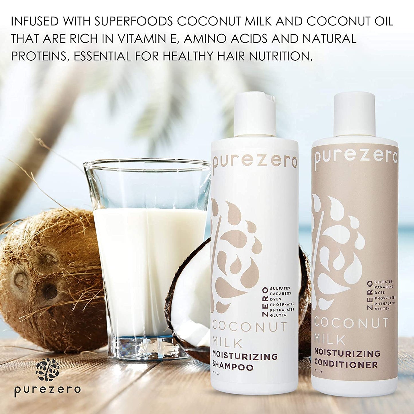 Purezero 20 Oz Value Pack Coconut Milk Shampoo & Conditioner Set, Bulk Pack, Intense Hydration & Increase Shine, Fight Dandruff & Frizz, Zero Beauty & Personal Care Purezero