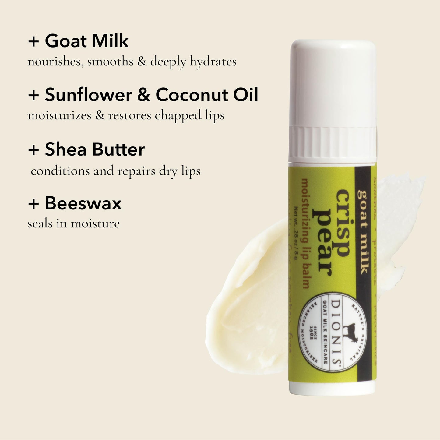 Dionis Goat Milk Jumbo Lip Balm - Moisturizing for Dry, Chapped, Lips, Conditioning with Beeswax, Shea Butter, Coconut Oil - Crisp Pear 0.28oz (Pack Beauty and Personal Care Dionis