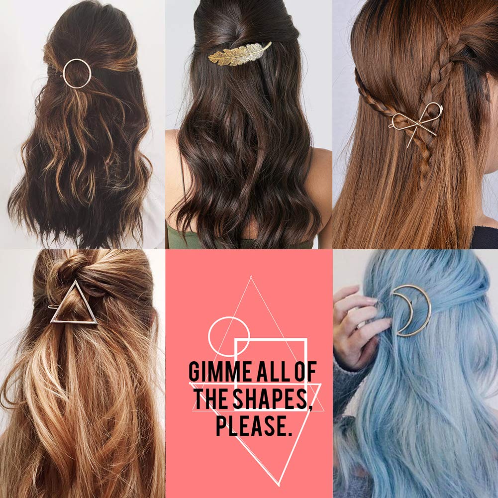 Gold Silver Minimalist Hair Clips Dainty Feather Hollow Hair Clips Set Feather Hair Pins Geometric Barrette Hair Accessories for Women Beauty & Personal Care QIEIMUFHD