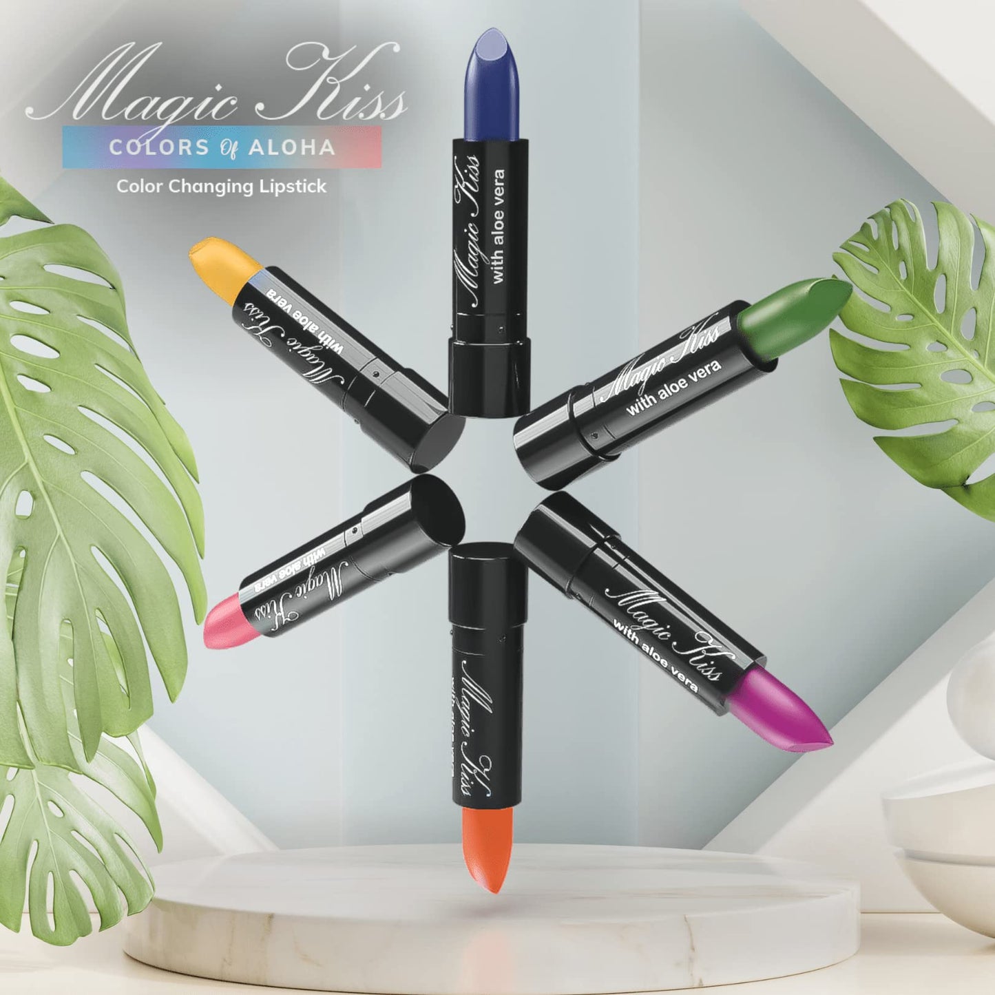 Magic Kiss Color Changing Matte 6 Piece Lipstick Set infused with Aloe Vera Made in USA (Colors of Aloha 1) Beauty & Personal Care Magic Kiss