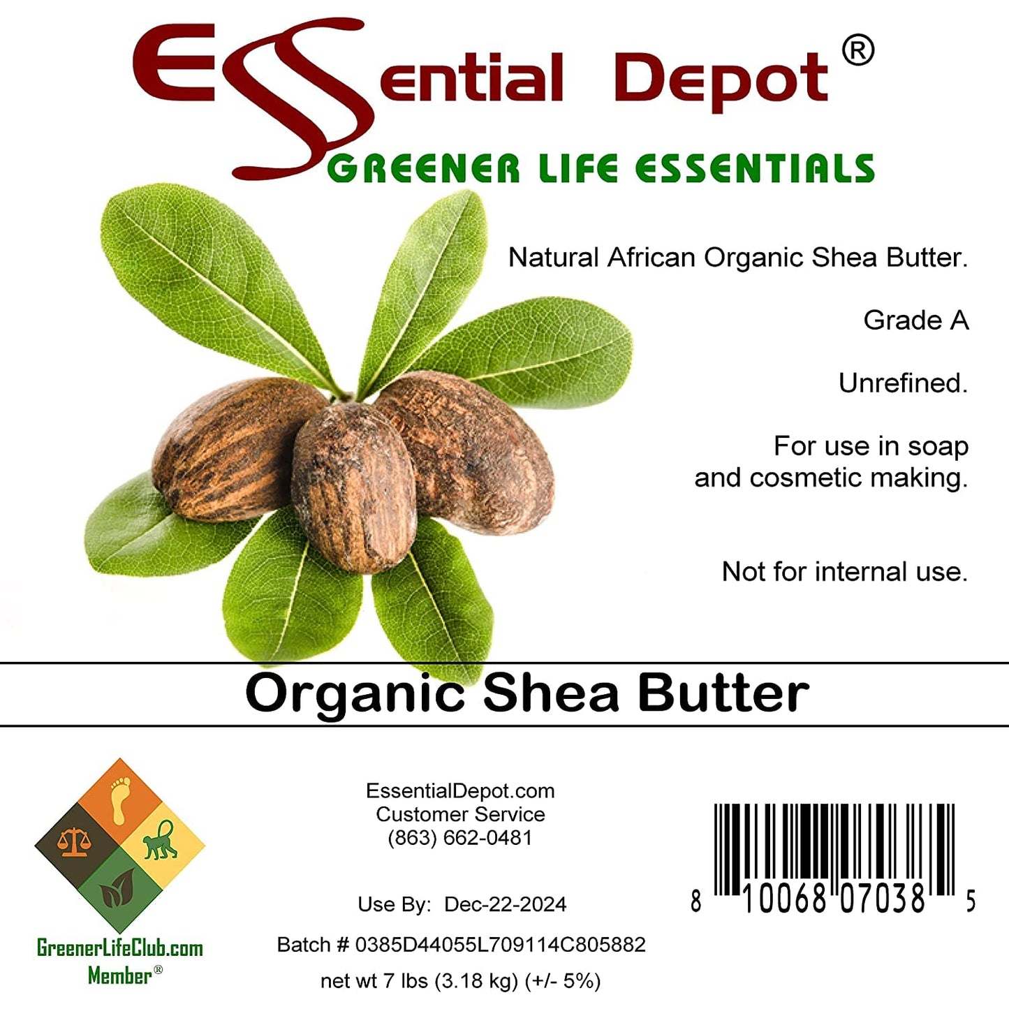 Essential Depot Shea Butter - Grade A - Unrefined - 7 lbs - Greener Life Club Box Beauty & Personal Care Essential Depot
