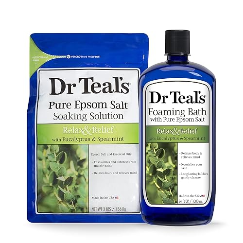 Dr Teal's Epsom Salt Soaking Solution and Foaming Bath with Pure Epsom Salt, Eucalyptus 3 Pound Bags, and 34 Ounce Bottle Beauty & Personal Care Dr Teal's