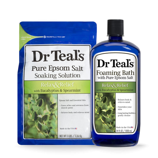 Dr Teal's Epsom Salt Soaking Solution and Foaming Bath with Pure Epsom Salt, Eucalyptus 3 Pound Bags, and 34 Ounce Bottle Beauty & Personal Care Dr Teal's
