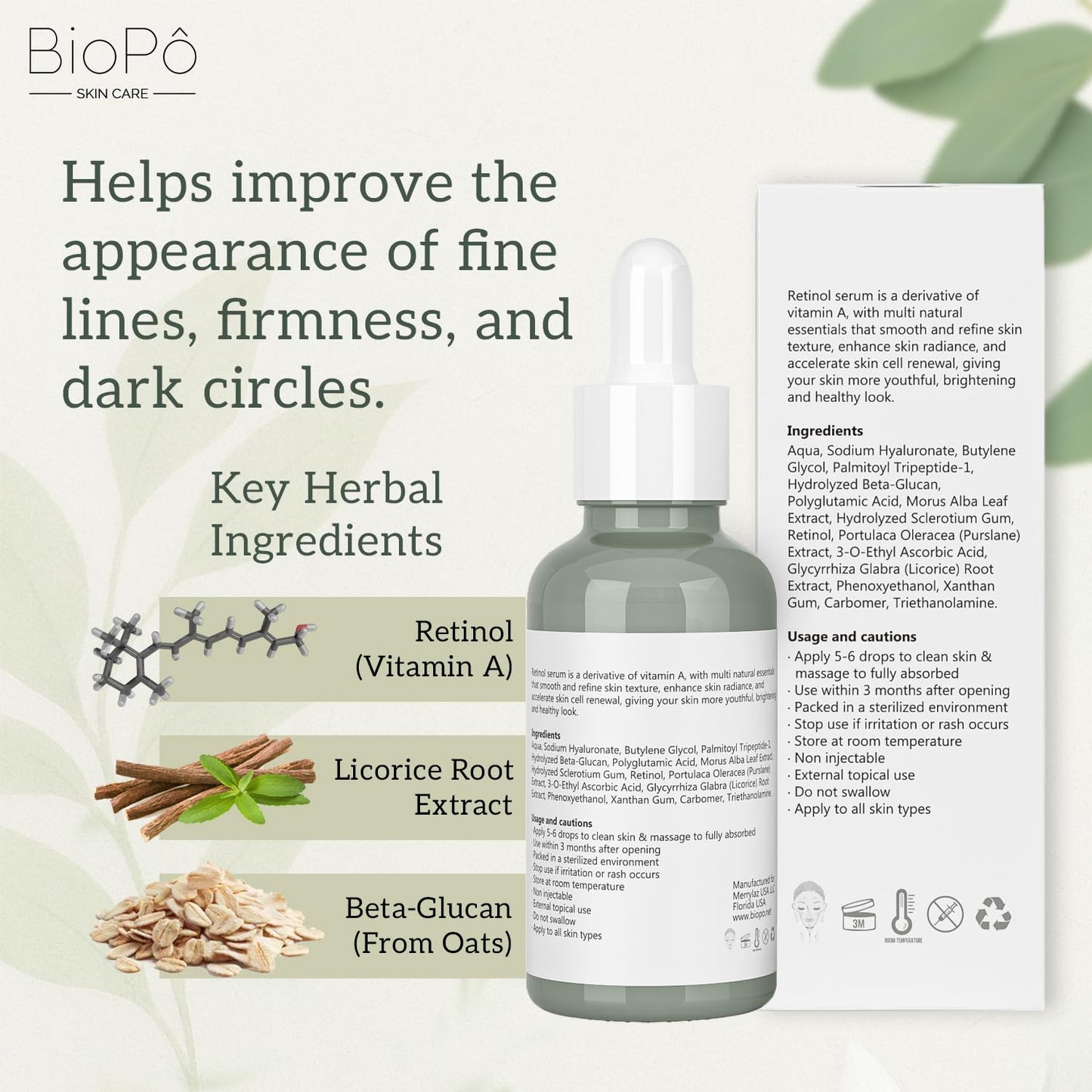 BioPo Retinol Serum - Brightens Skin Tone, Evens Complexion, Smooths Fine Lines, Reduces Dark Circles, Lightweight Face Serum for All Skin Types, 30 Beauty & Personal Care BioPo