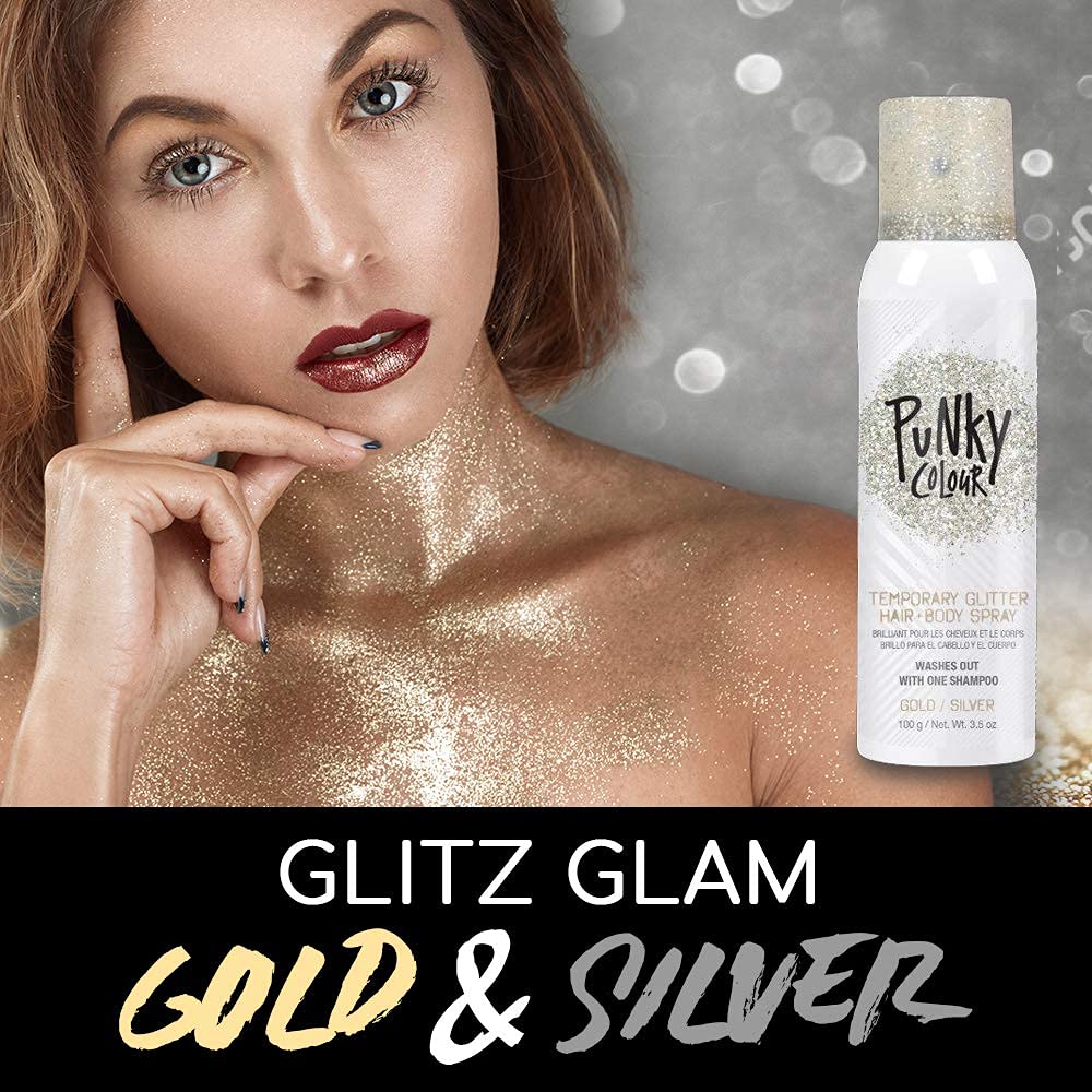 Punky Temporary Hair and Body Glitter Spray, Gold/Silver - Glitters Hairspray, Adds Shimmery Glow, Hair Glitter for Kids, Women, Men 3.5 oz Beauty & Personal Care Jerome Russell