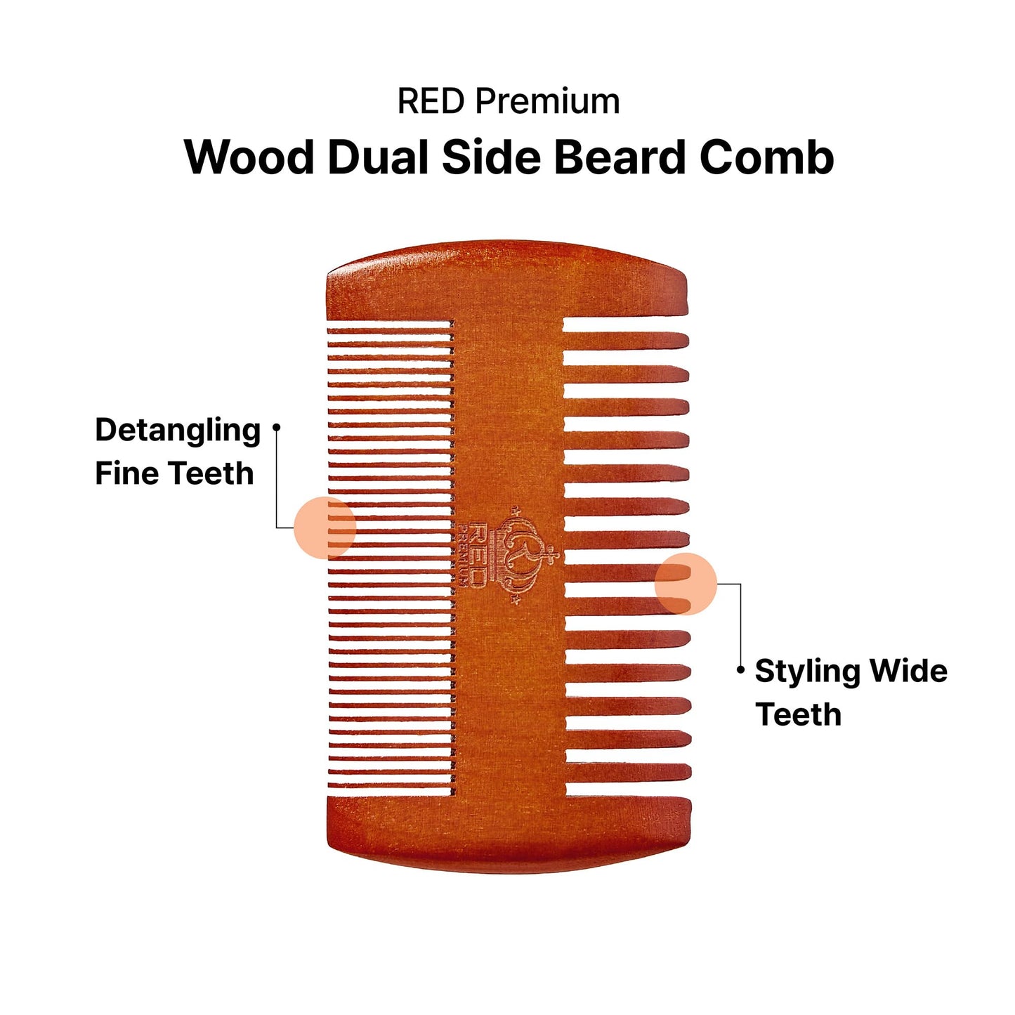 RED by Kiss Premium Wood Men Dual Side Beard Comb, Easy Detangling and Styling, Durable Design for Gentle Beard Hair & Mustache Grooming Essential, No Beauty and Personal Care Red by Kiss