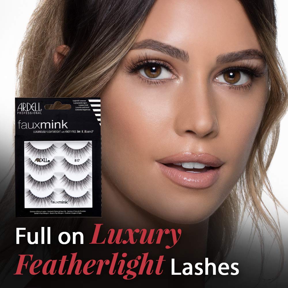 Ardell Faux Mink Lashes 817 - Lightweight, Knot-Free Invisiband Eyelashes for Natural Glam, 4 Pairs, 1 Pack Beauty & Personal Care Ardell