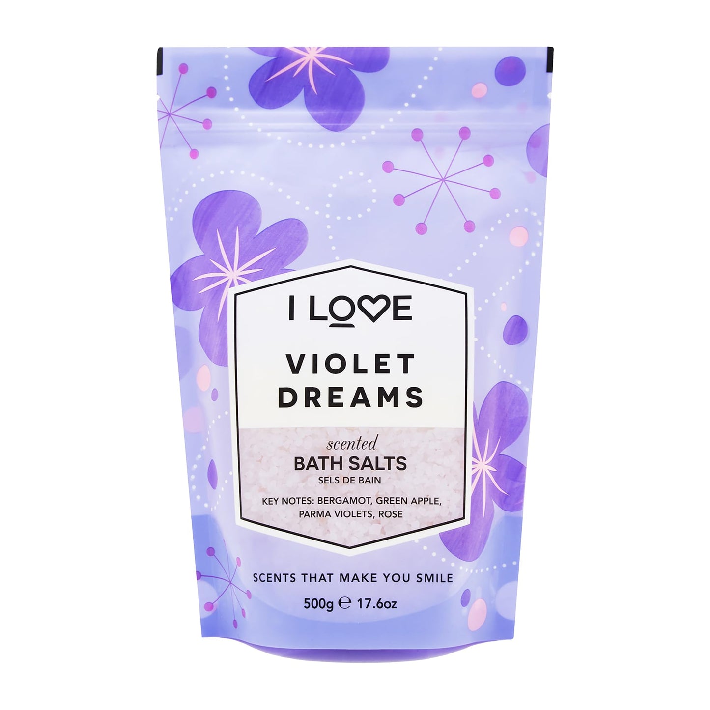 I LOVE Violet Dreams Bath Salts - Calming Bath Soak with Violet and Rose Fragrance - Relaxing Bath Salts for Sleep - Skin-Softening Formula - 17.6 oz Beauty and Personal Care I LOVE