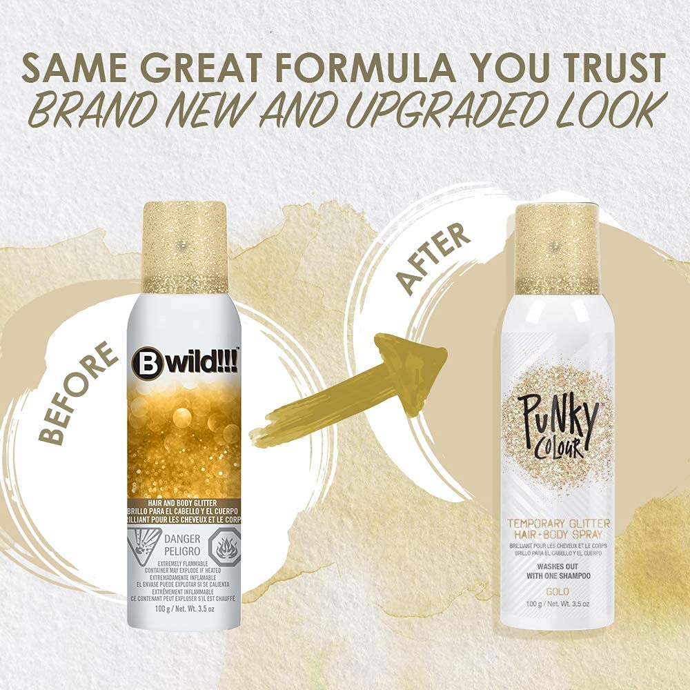 Punky Temporary Hair and Body Glitter Spray, Gold - Glitters Hairspray, Adds Shimmery Glow, Hair Glitter for Kids, Women, Men 3.5 oz Beauty & Personal Care Jerome Russell
