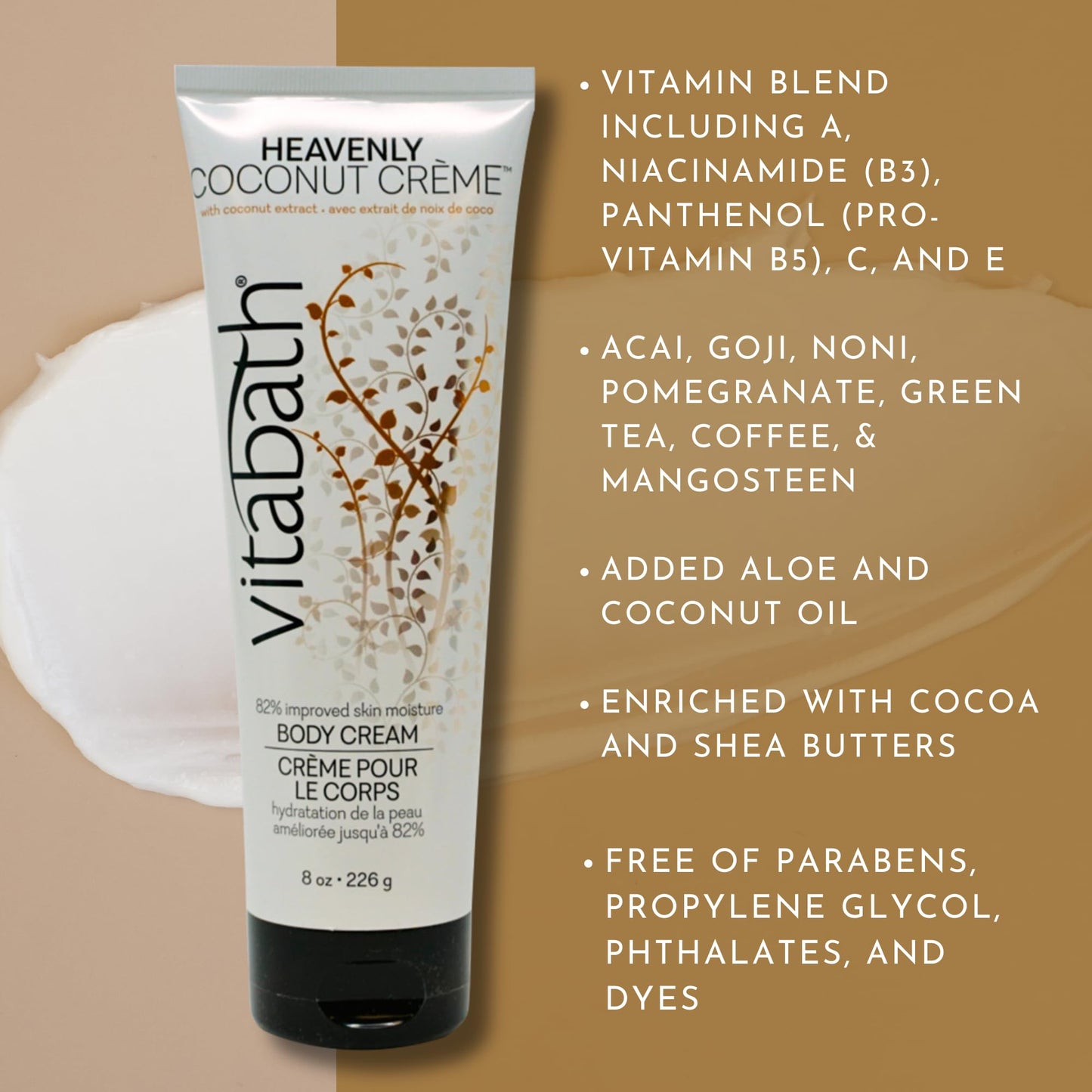 Vitabath Heavenly Coconut Creme Moisturizing Body Cream - Soothing Hydration Vitamin & Nutrient Skin Care - Replenishing All Over Dry Skin Lotion Beauty & Personal Care Vitabath