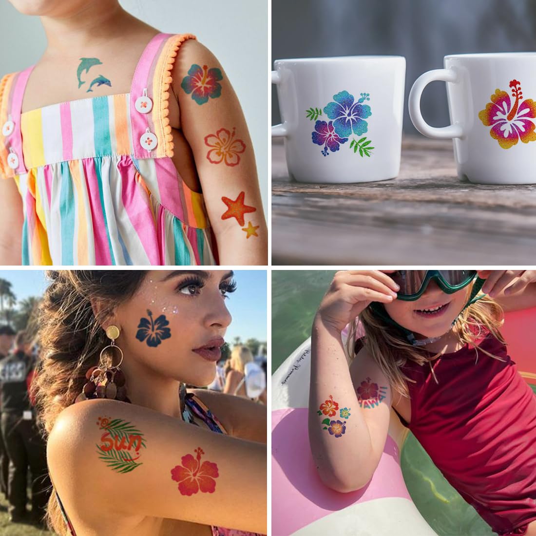 CHARLENT Glitter Hibiscus Temporary Tattoos for Aloha Party Decoration Beauty and Personal Care CHARLENT