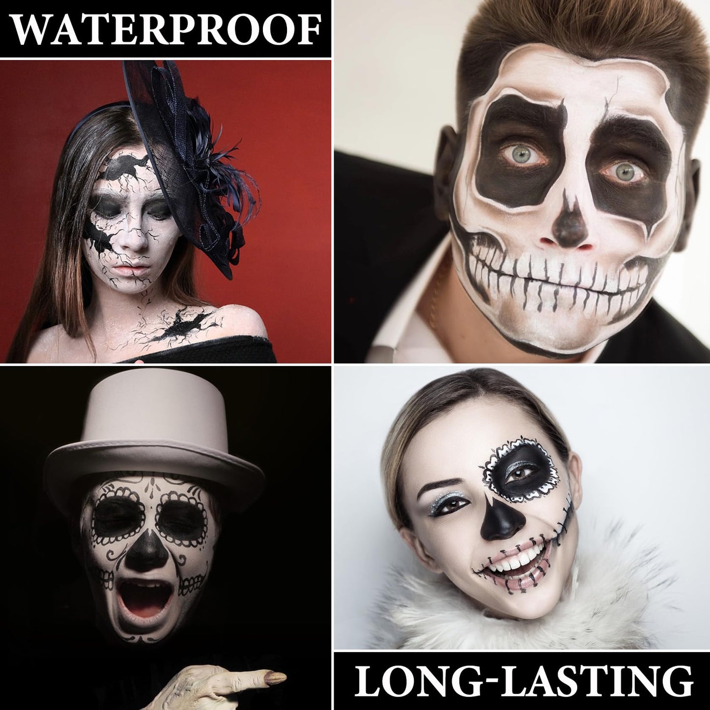 LZYLLS Halloween Face Paint Makeup Kit,Black White Face Body Paint,Special Effects Parties White Joker Cosplay Zombie Clown Costume Halloween SFX Beauty & Personal Care LZYLLS