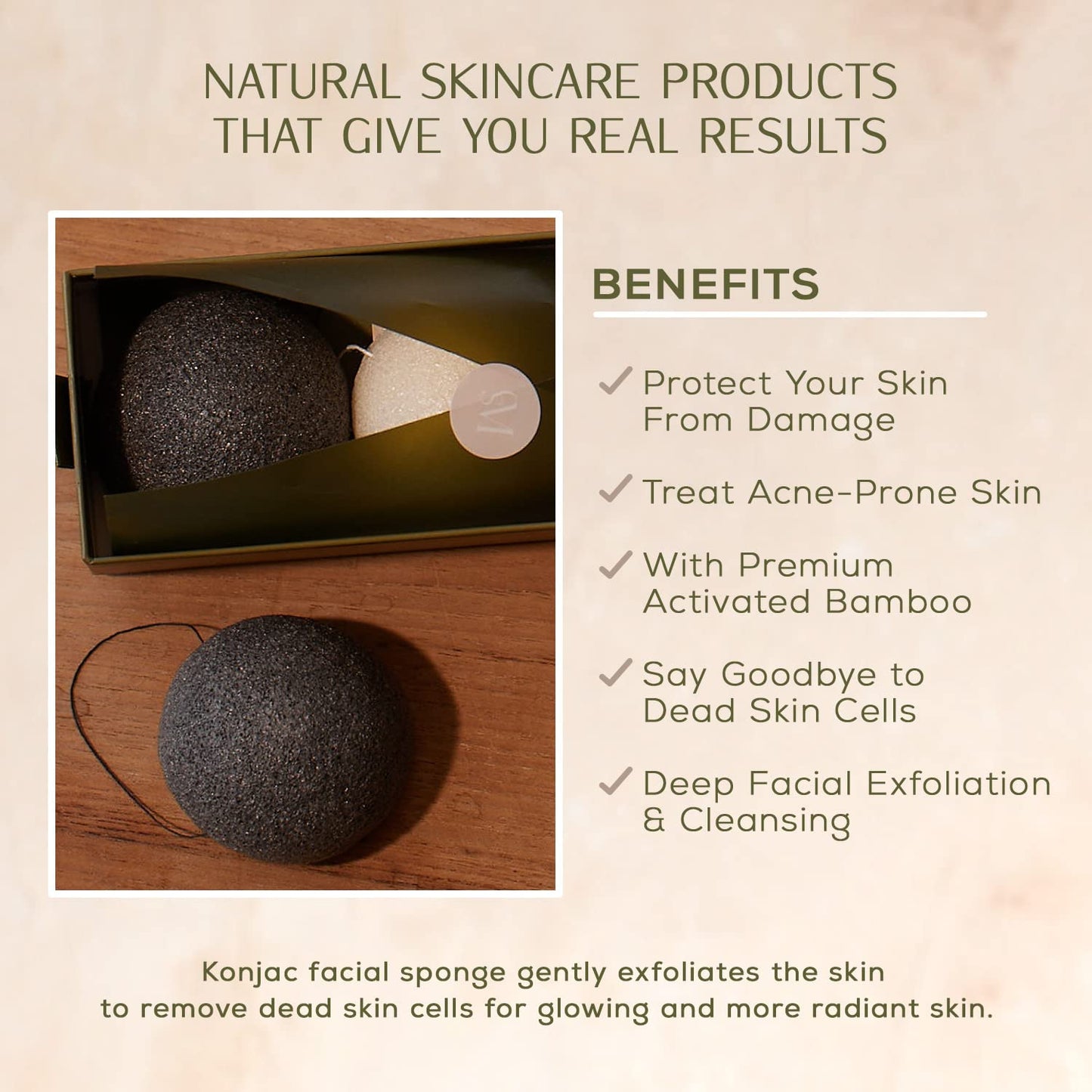CSM Organic Konjac Sponges 3-Pack for Gentle Exfoliating - Facial Cleansing Sponge with Activated Bamboo Charcoal to Clean Pores, Remove Impurities Beauty & Personal Care C.S.M