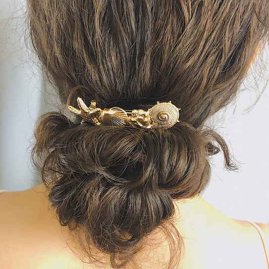 DoubleNine Seashell Starfish Hair Barrettes Clips Hair Accessories Vintage Ocean Boho Beach Wedding Headwear for Women Girls (gold) Beauty & Personal Care Doubnine