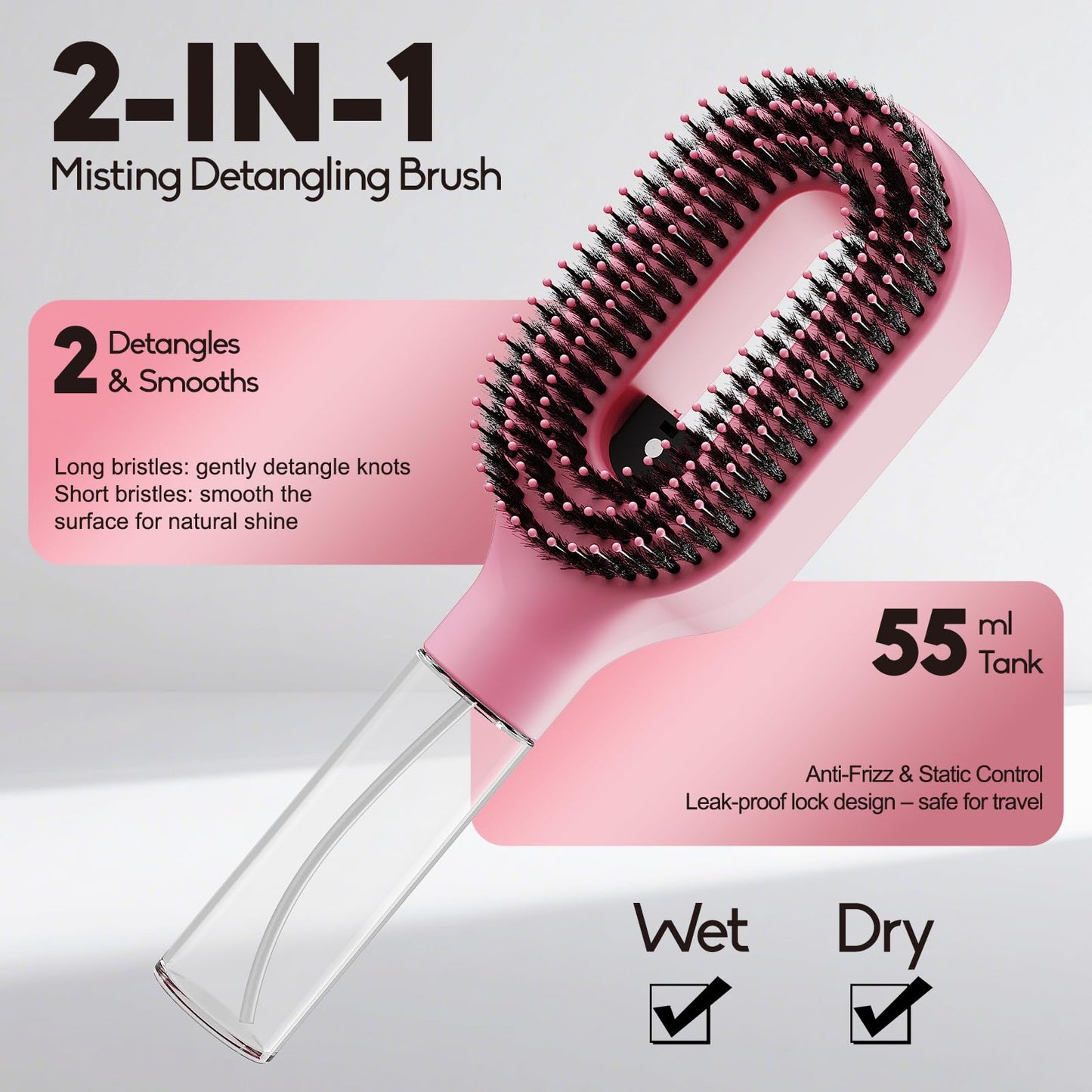 2-in-1 Misting Detangling Hair Brush with Fine Spray - Anti-Frizz & Static Control for Fine, Dry & Flyaway Hair - Smooth & Shine Everyday Styling Beauty & Personal Care YIHKQDL