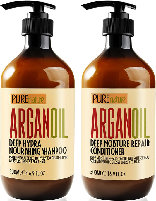 Argan Oil Shampoo and Conditioner Set - Keratin - For Curly, Straight, Dry and Damaged Hair - Moisturizing, Hydrating, Anti Frizz Salon Technology Beauty & Personal Care PURE NATURE LUX SPA