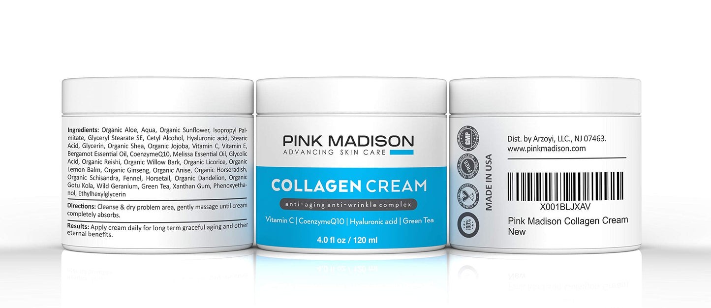 Pink Madison Skin Tightening Collagen Serum Cream with Hyaluronic Acid Anti Aging Face Treatment Fine Lines Wrinkles Men Women 4 Ounce Jar Beauty & Personal Care Pink Madison