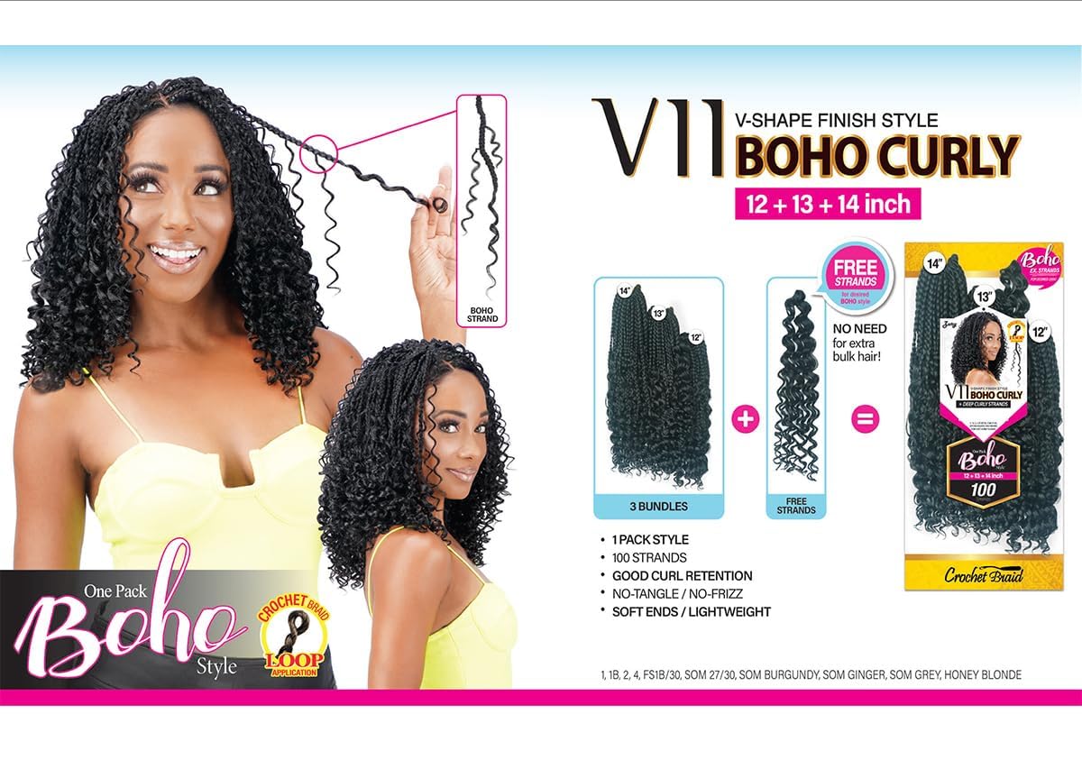 Royal Zury Crochet Briad V-shape Finish Style V11 Boho Curly (12"+13"+14") (Medium Brown 4)