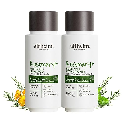 ALFHEIM Rosemary+ Purifying Shampoo & Conditioner Set Travel Size - Balancing Care for Oily & Fine Hair with Rosemary, Peppermint & Jojoba Oils - Deep Beauty & Personal Care ALFHEIM