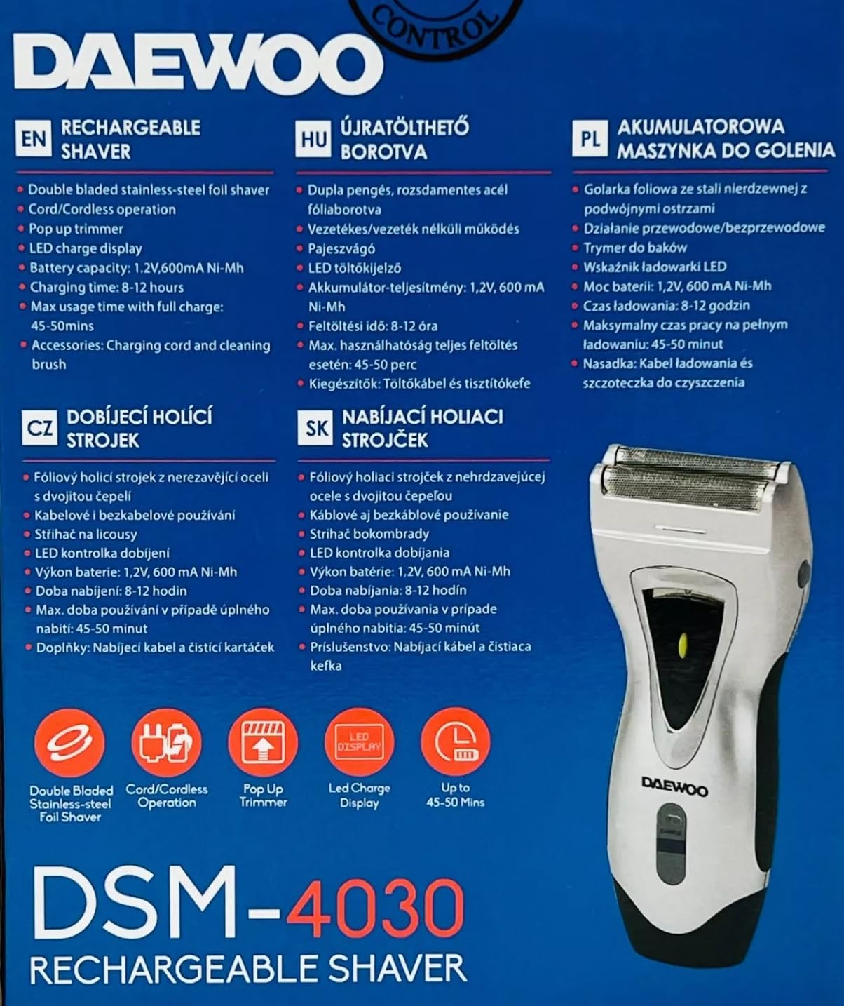 Daewoo DSM-4030 Rechargeable Shaver - 220-240 Volt 50/60 Hz - to Use Outside North America - Do not Work in USA/Canada/Mexico Beauty and Personal Care Daewoo