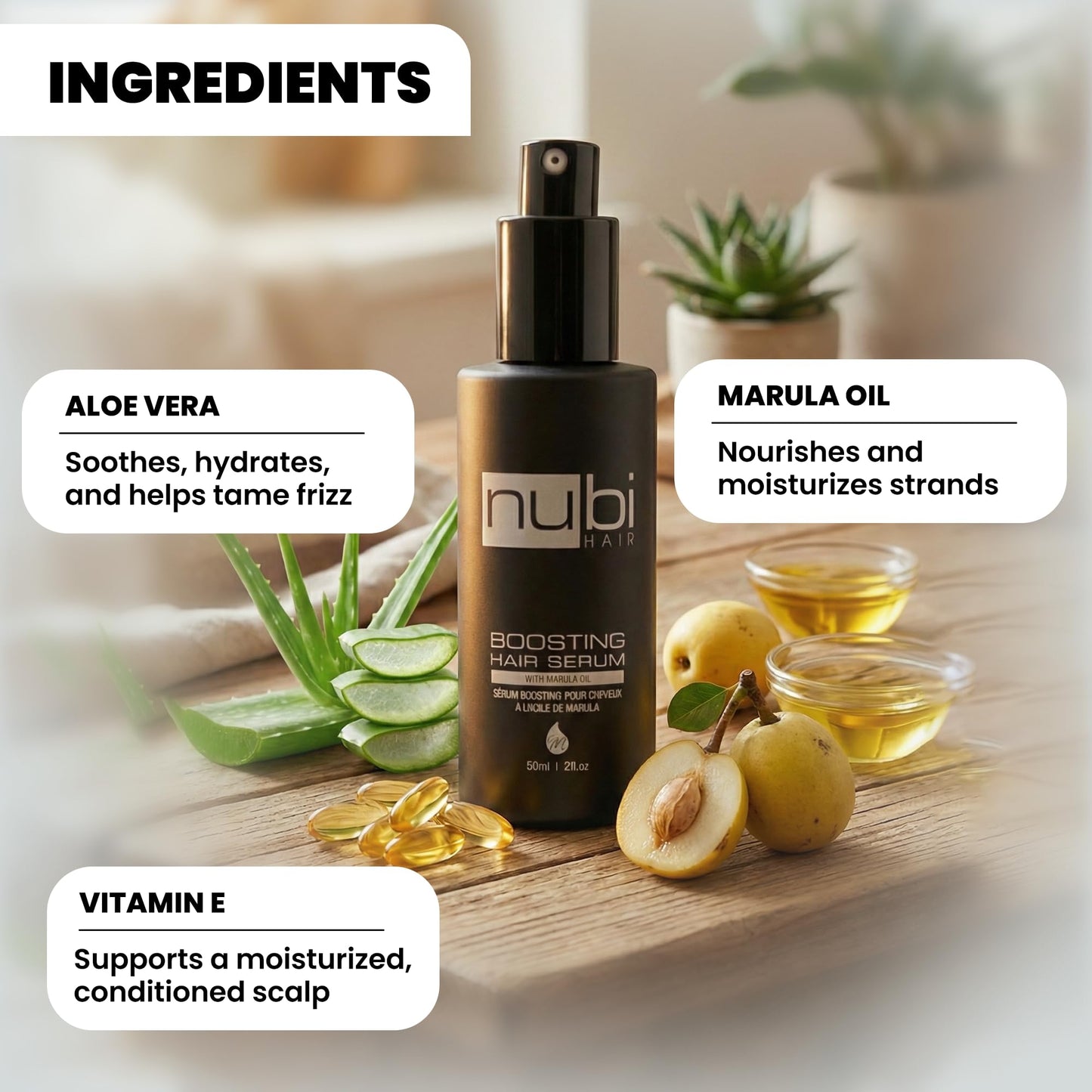 Nubi Hair Silky Smooth Hair Serum for All Hair Types, Contains Marula Oil, Aloe Vera and Vitamin E, Non-Greasy Formula, Boosts Shine and Promotes Hair Beauty & Personal Care Nubi Hair