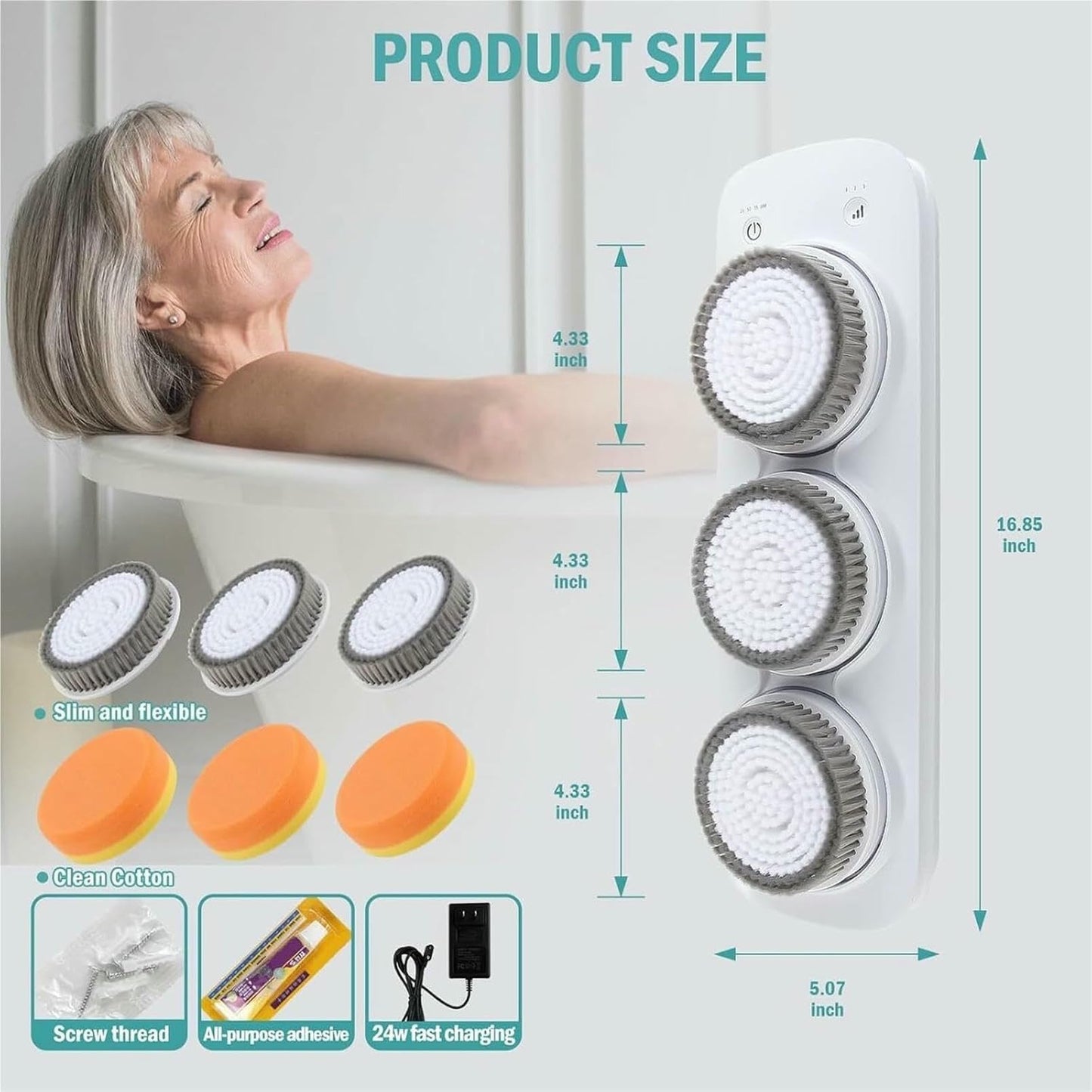 KFJZGZZ Back Scrubber for Shower Wall, 3-Speed & Height Adjustment Wall-Mounted Electric Back Scrubber, for Deep Cleansing, Exfoliation, and Daily Beauty and Personal Care KFJZGZZ