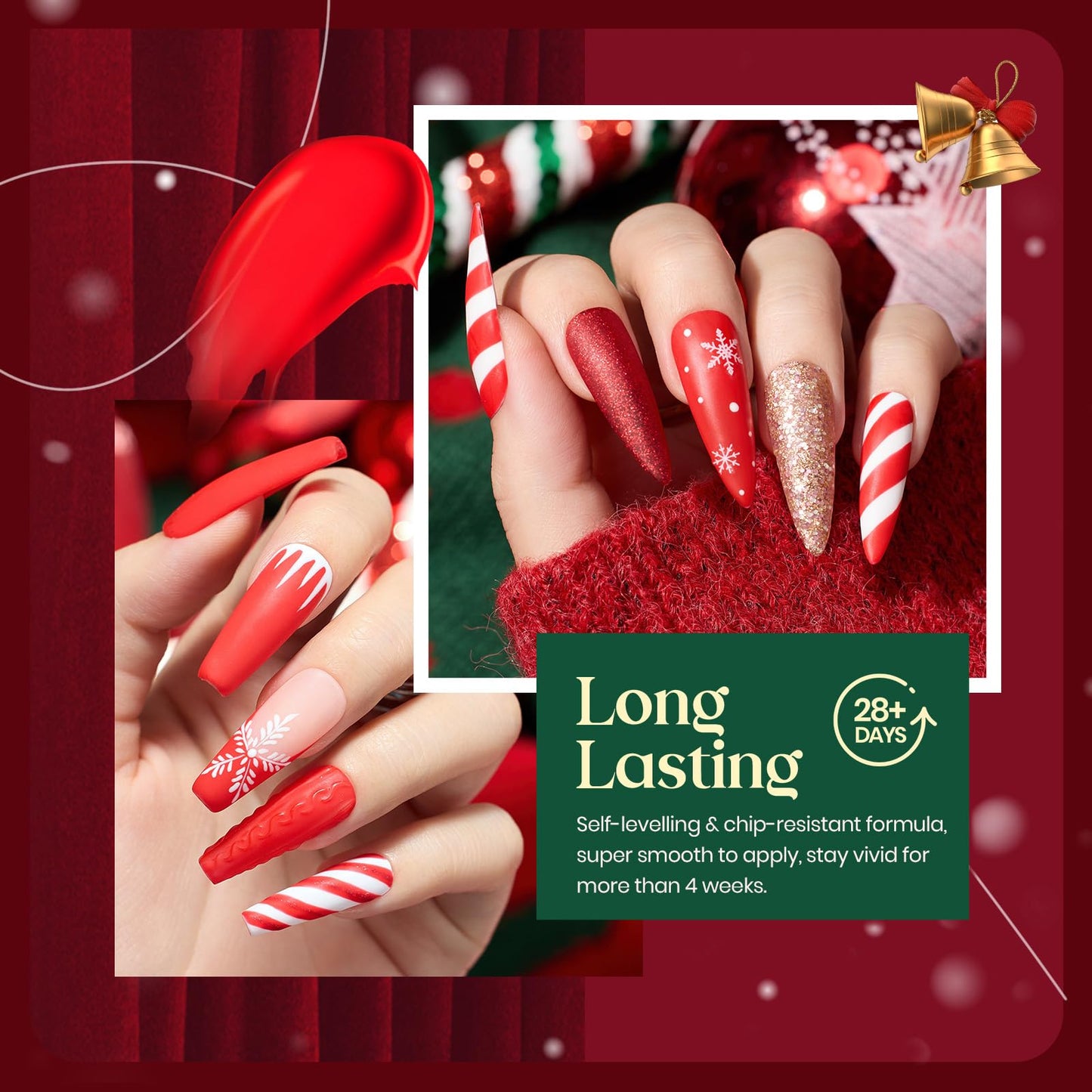 Beetles Gel Nail Polish - Candy Cane Gel Polish Set, 6 Color Burgundy Red Glitter White Silver Snow Holiday Sparkle Manicure Kit Soak off Uv Nail Art Beauty & Personal Care beetles Gel Polish