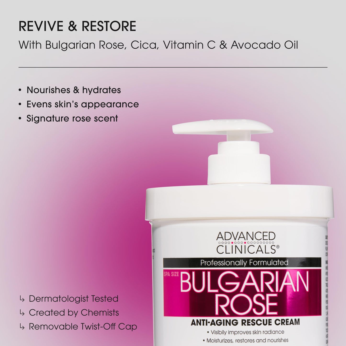 Advanced Clinicals Bulgarian Rose Lotion For Women | Rose Scented Vitamin C Body Lotion Cream | Anti Aging Vitamin E Moisturizer Body Butter Improves Beauty & Personal Care Advanced Clinicals