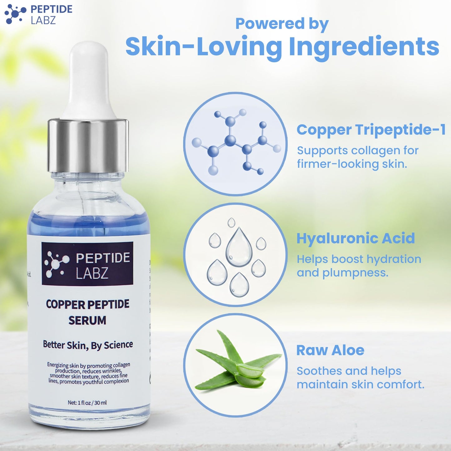 Copper Peptide Serum for Face - Anti Wrinkle - Hyaluronic Acid - Raw Aloe - Increase Collagen - 1oz/30ml - Anti Aging for Skin Beauty & Personal Care PeptideLabz