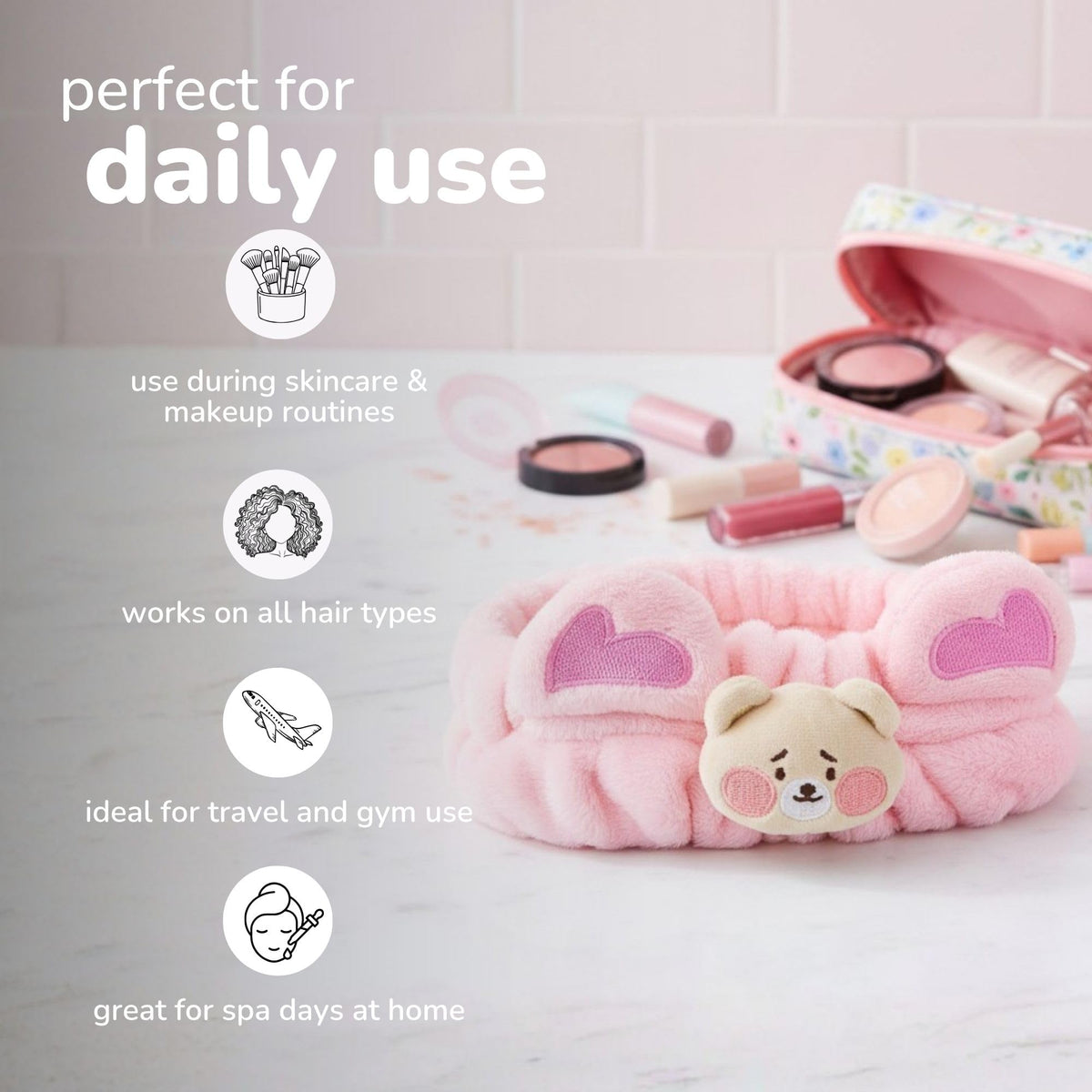 The Crème Shop Boba Bears 3D Teddy Headband (Strawberry Fluff)