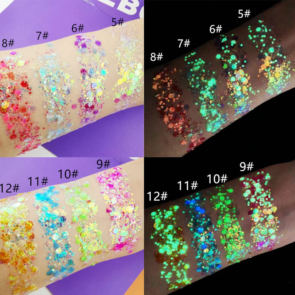 IYARKAI® Glitter Gel Makeup, Iridescent Glitter Set 12 Colours, Glitter Powder Kit, Glitter Cosmetic for Face Nails Eyes Lips Hair Body, Music Beauty & Personal Care IYARKAI