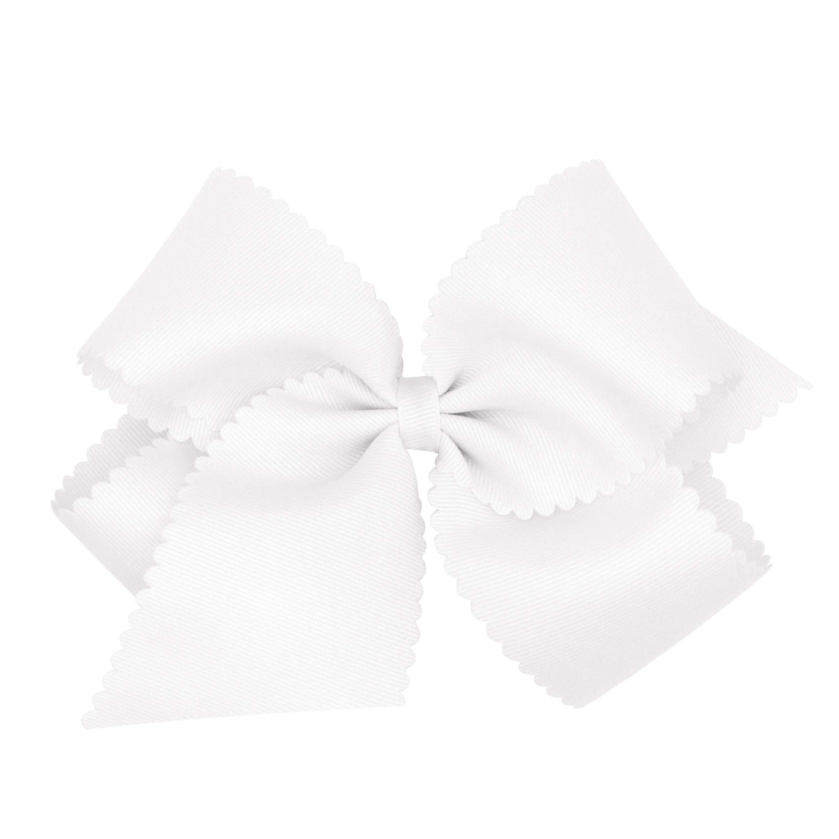Wee Ones Grosgrain Hair Bow with Scalloped Edges, White, King