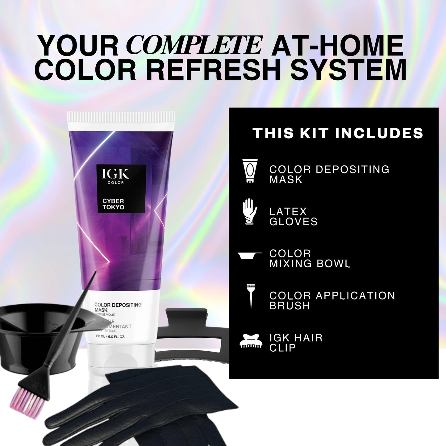 IGK Cyber Tokyo | Intense Violet Hair Gloss + Color Depositing Kit | Boost Shine, Enhance Violet Tones, Refresh Color | Semi Permanent At-Home Beauty & Personal Care IGK