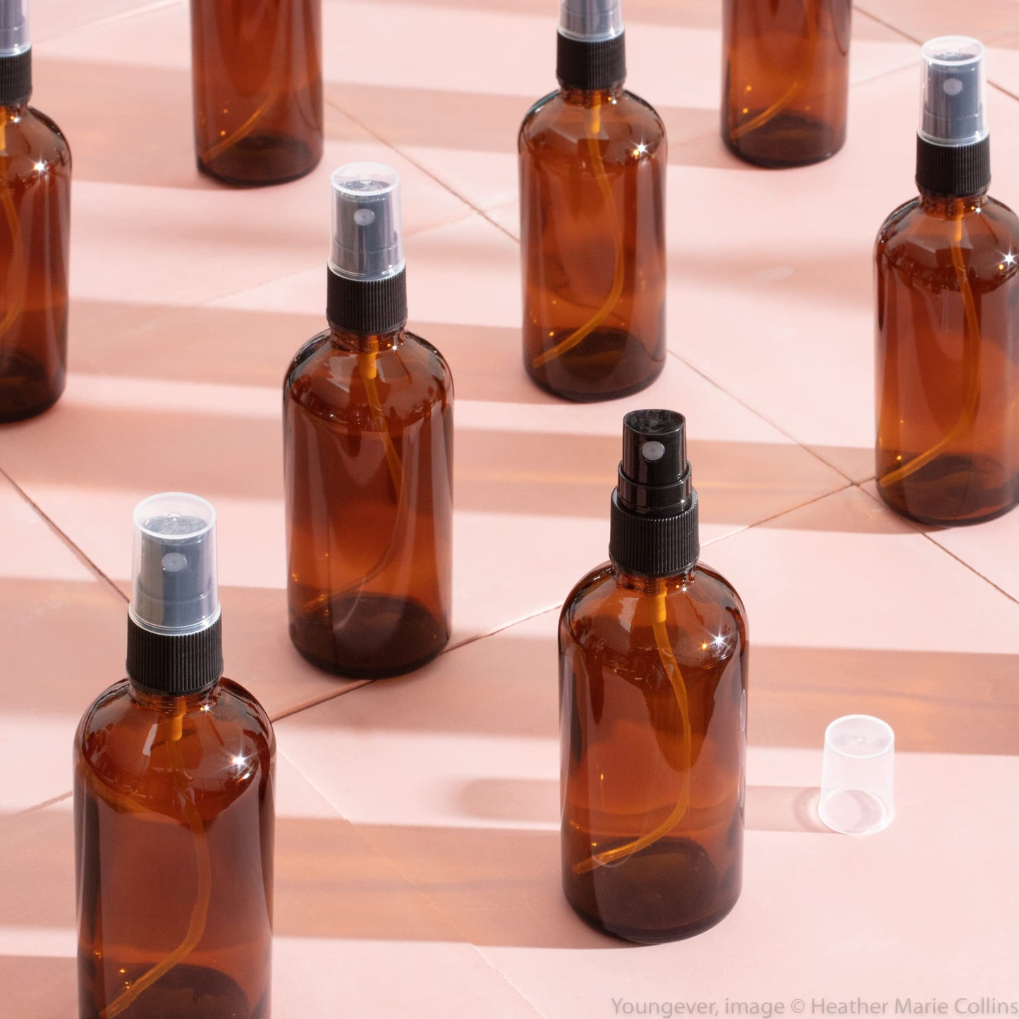 Youngever 12 Pack Empty Amber Glass Spray Bottles, 6 Pack 4 Ounce and 6 Pack 2 Ounce Refillable Containers for Essential Oils, Cleaning Products Beauty & Personal Care Youngever