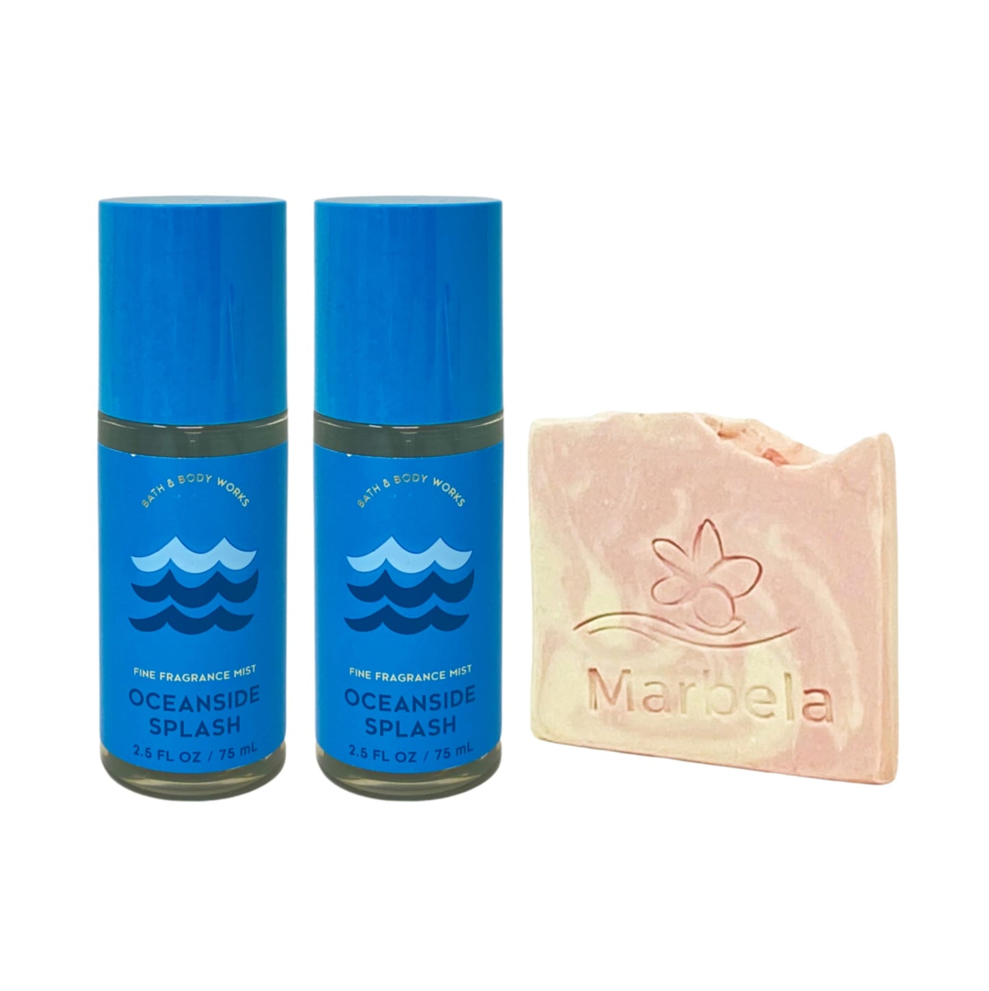 Bath & Body Works Oceanside Splash - 2 Travel Size Fine Fragrance Mists (2.5 fl oz / 75 mL Each) with a Himalayan Salts Springs Sample Soap Beauty & Personal Care Bath & Body Works