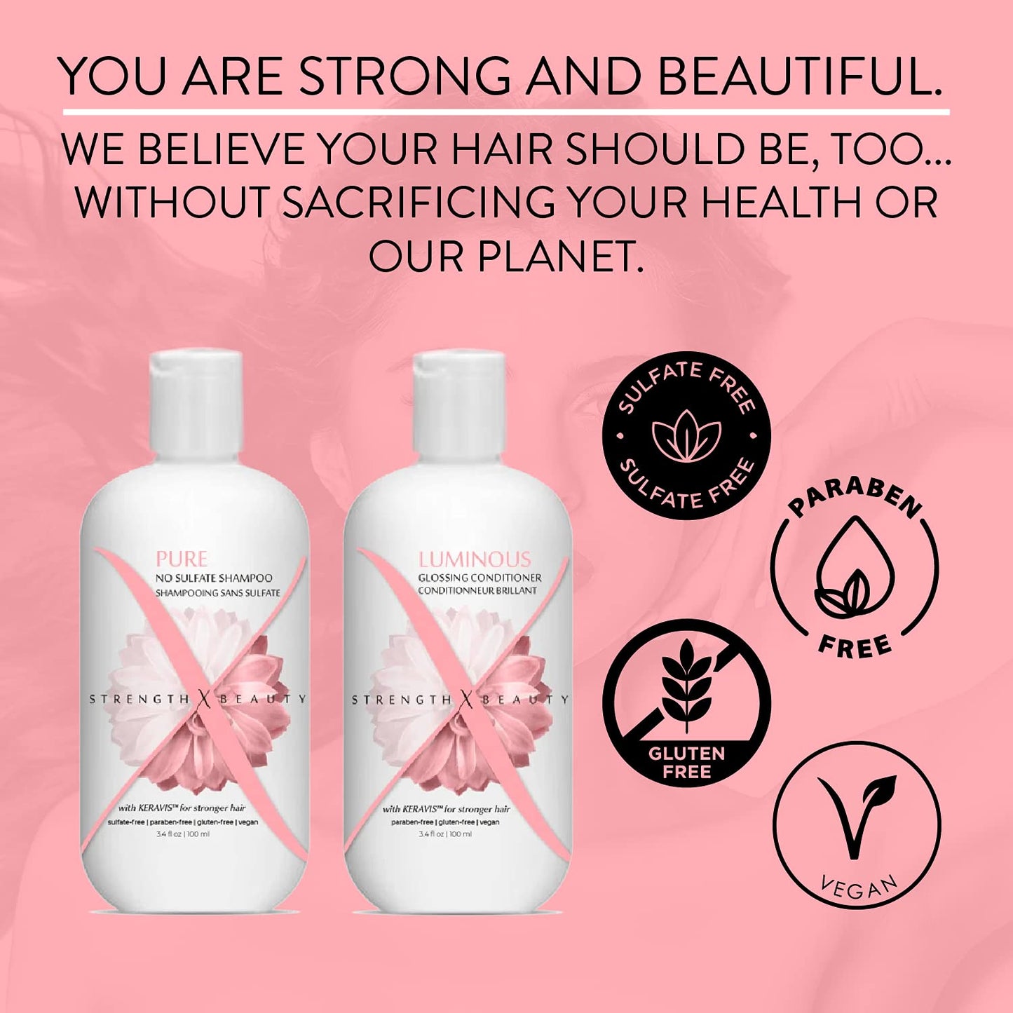 Strength x Beauty -2 pc. Discovery Set: Pure | Luminous Shampoo and Conditioner 3.4 oz. Try-Me | Travel Size Beauty & Personal Care Strength x Beauty