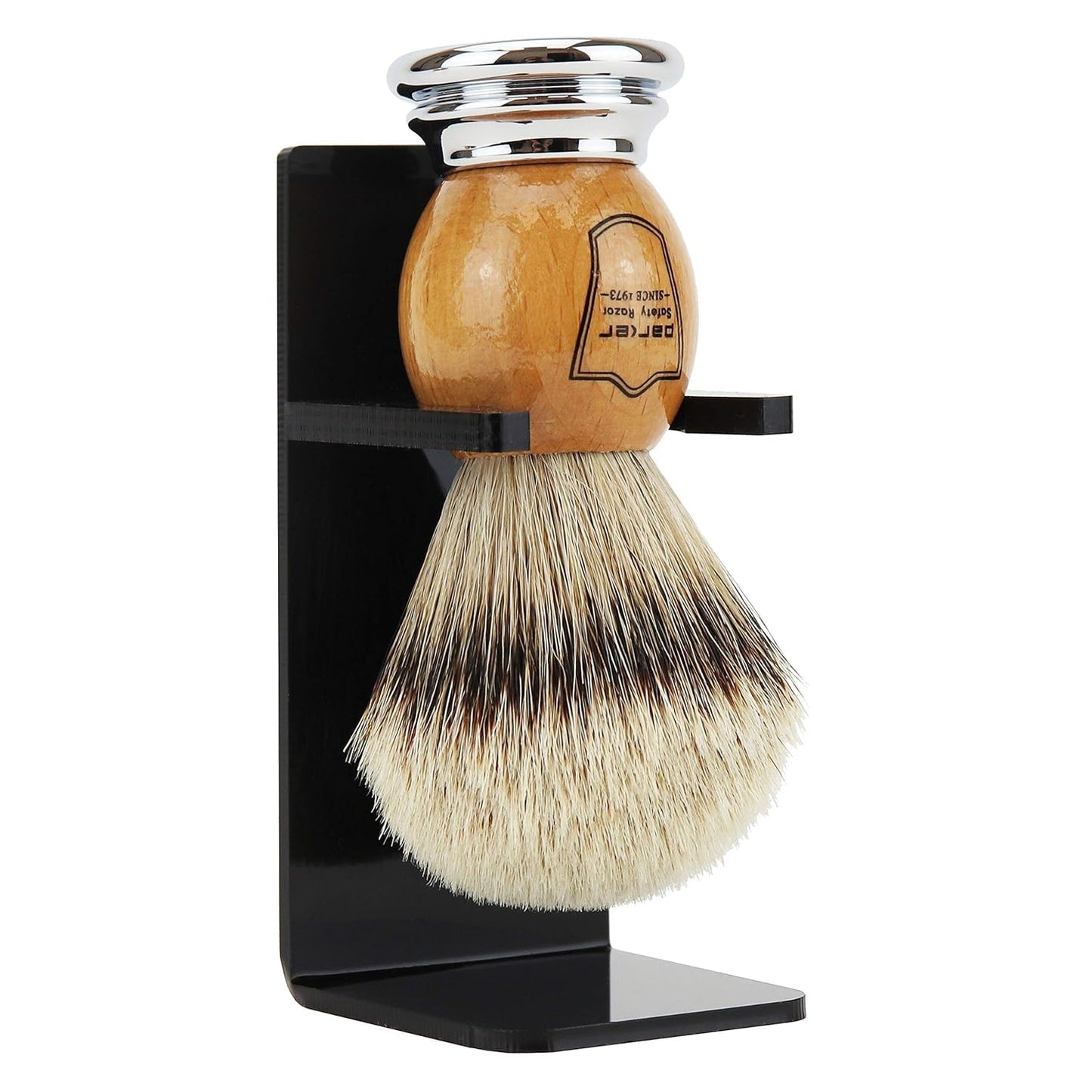 Parker 100% Silvertip Badger Shaving Brush - Olivewood Handle, Long?Loft 22 mm Knot with Resin Stand - Super Soft Bristles for a Rich Lather for all Beauty and Personal Care Parker Safety Razor