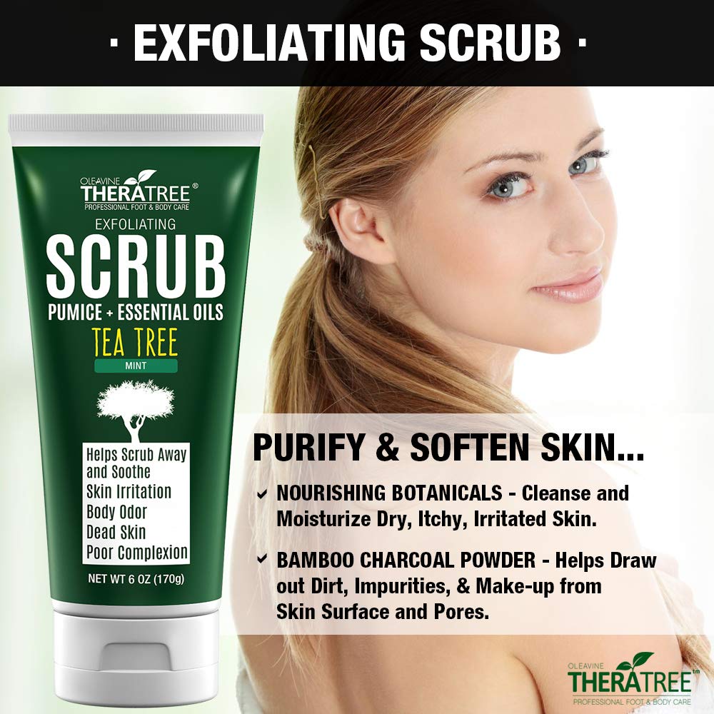 Tea Tree Oil Exfoliating Scrub with Bamboo Charcoal, Neem Oil & Natural Pumice by Oleavine TheraTree Beauty & Personal Care Oleavine
