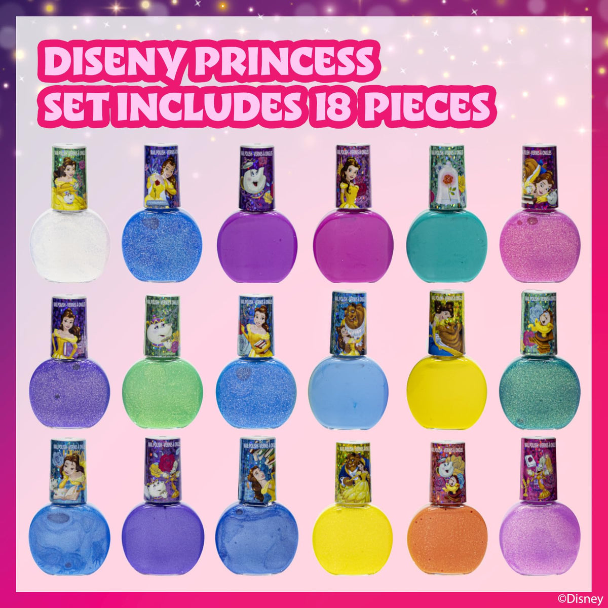 Townley Girl Disney Princess Belle 18 Piece Water-Based Nail Polish Set, Quick Dry and Peels-Off, Nail Paint Set for Girls, Perfect for Parties Beauty & Personal Care Townley Girl