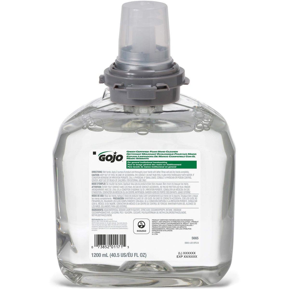 TFX Green Certified Foam Hand Cleaner Refill, Unscented, 1200mL, 2/Carton