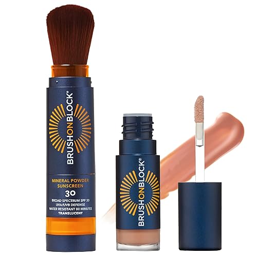 Brush On Block Full Face Sun Protection Kit, Translucent Mineral Powdered Sunscreen & Protective Lip Oil SPF 30, Reef Friendly, FSA HSA Eligible Beauty & Personal Care Brush On Block