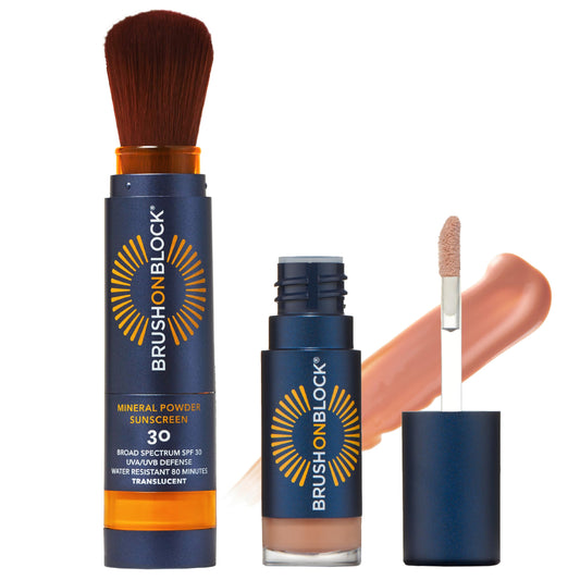 Brush On Block Full Face Sun Protection Kit, Translucent Mineral Powdered Sunscreen & Protective Lip Oil SPF 30, Reef Friendly, FSA HSA Eligible Beauty & Personal Care Brush On Block
